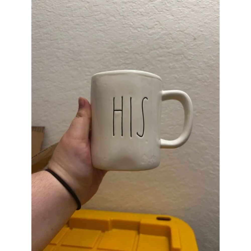 Rae Dunn HIS Large Letter Font Ceramic Coffee Tea Cocoa Mug Cup Blue Lining HTF